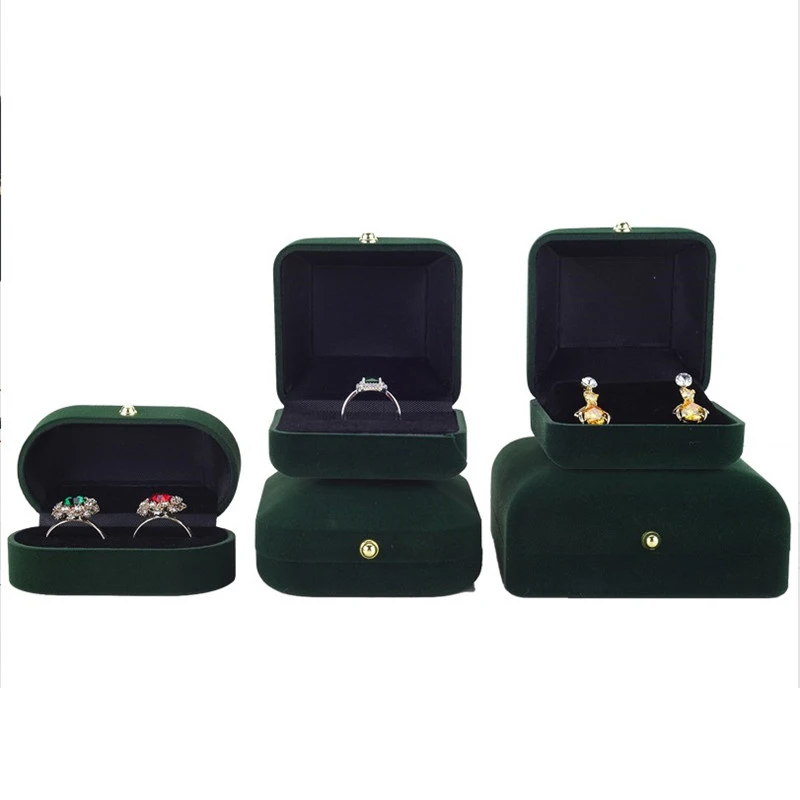 

High-grade green flannel jewelry packaging box, ring/earring/necklace storage case