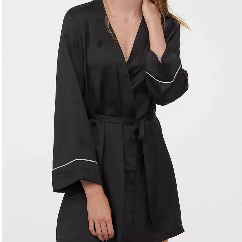 

Fashion Cuffs Long Dresses Silk Contrasting Lace-up Satin Dress Female Vestidos Women Sleeve Vintage ZXQJ Color Drape