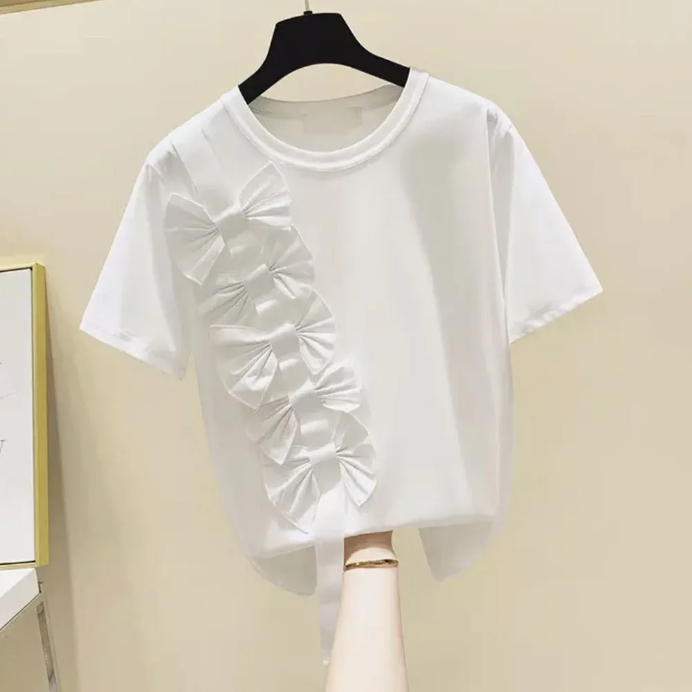 

Cute Bowtie Women T Shirt Black White Kawaii Japanese Girl Short Sleeve Tee Female Pullover 2021 New Arrival Tshirt Casual Top