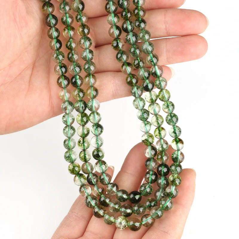 

Atreus Natural Glitter Green Clear Crystal Beads Smooth Round Spacer Loose Beads For Handmade Jewelry Making 6/8/10/12mm