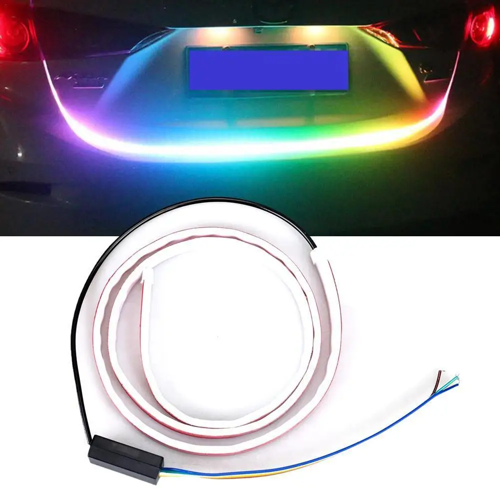 

Car Rear Trunk Tail Light 120/150cm Colorful Dynamic Reverse Warning LED Strip 12v Auto Additional Brake Follow Turn Signal Lamp