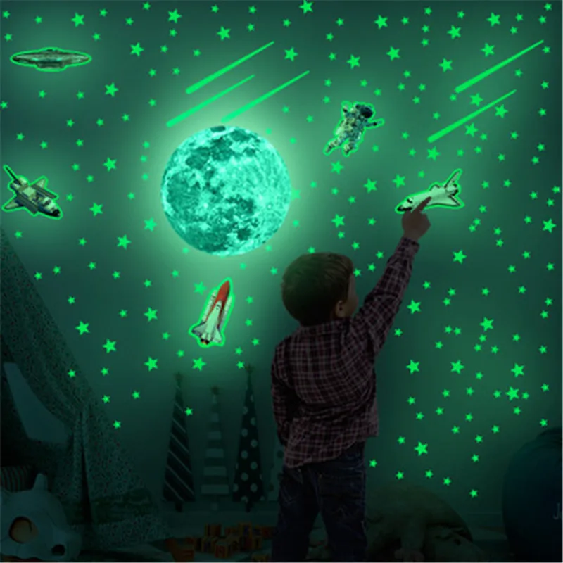 Светится в темноте космический корабль ракета стены Стикеры для детей носки