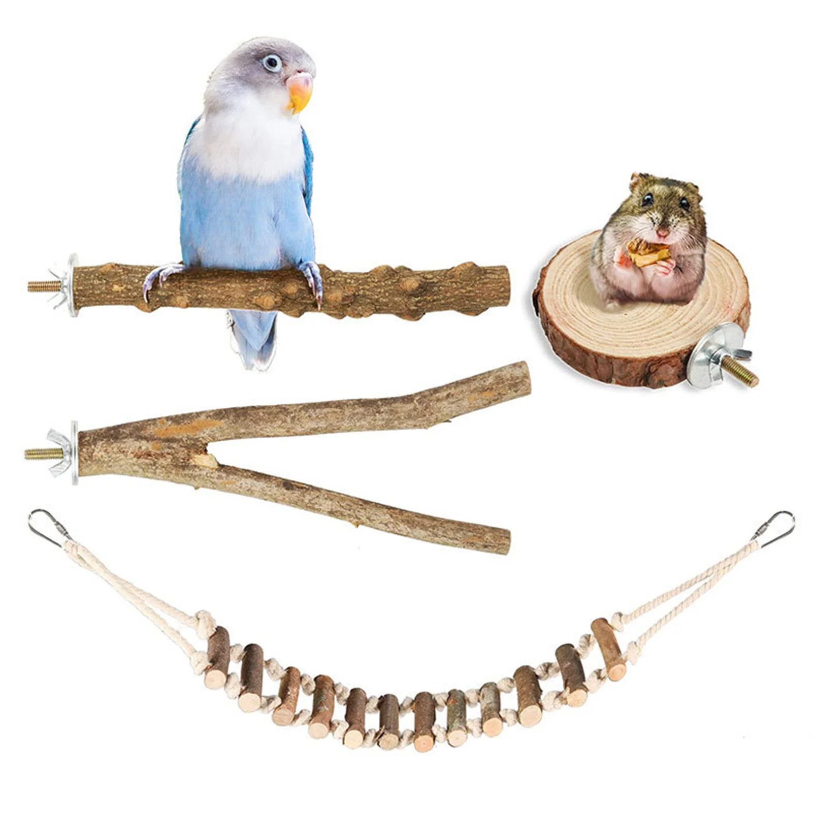 

Pet Parrot Bird Standing Stick Wood Pole Bird Cockatiel Parakeet Perches Swing Platform Ladder Bird Toy Bird Cage Accessories