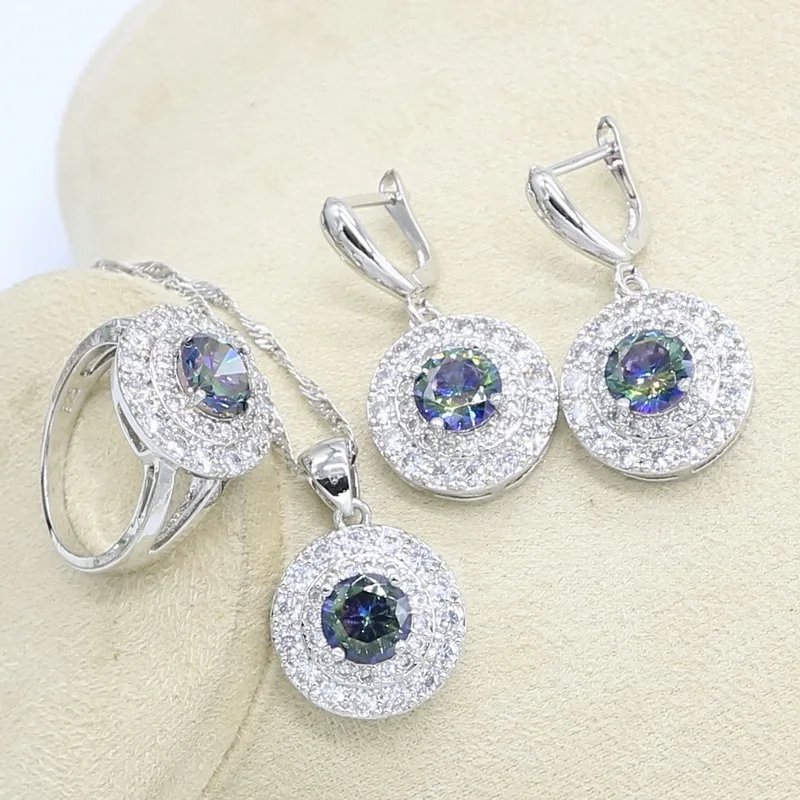 Разноцветный набор украшений для женщин с радужным цирконием браслетом серьги