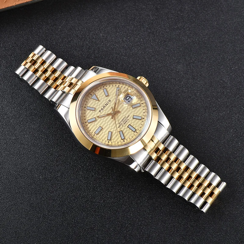 Новое поступление Parnis Зеленый циферблат Мужские часы календарь сапфировое