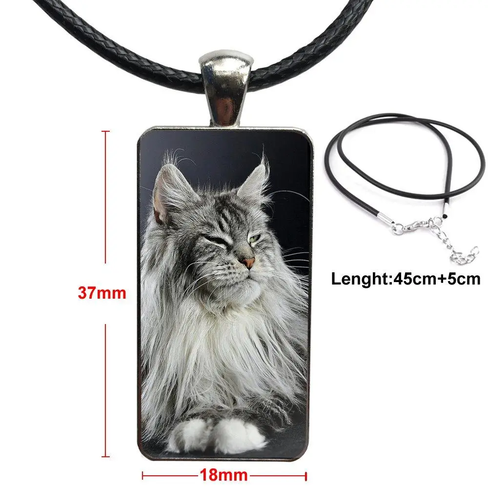 

Pet Maine Coon Cat Print For Women Christmas Gift Glass Cabochon Choker Pendant Rectangle Necklace Stainless Steel Color Jewelry
