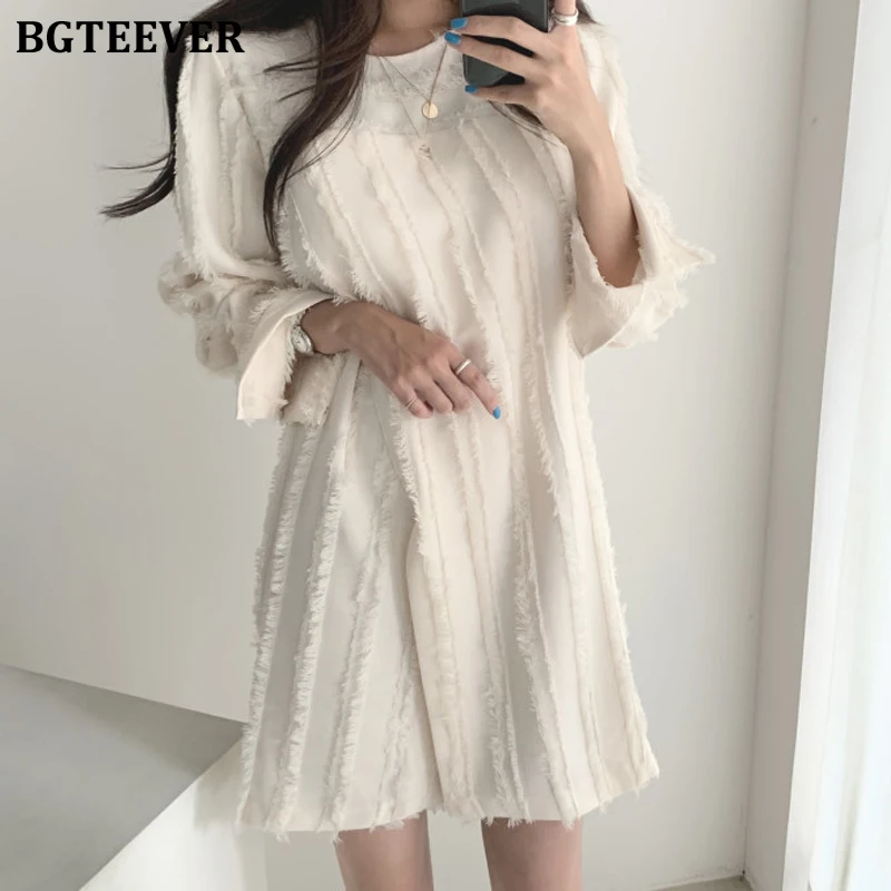 Платье BGTEEVER женское с круглым вырезом шикарное платье в полоску бахромой длинным