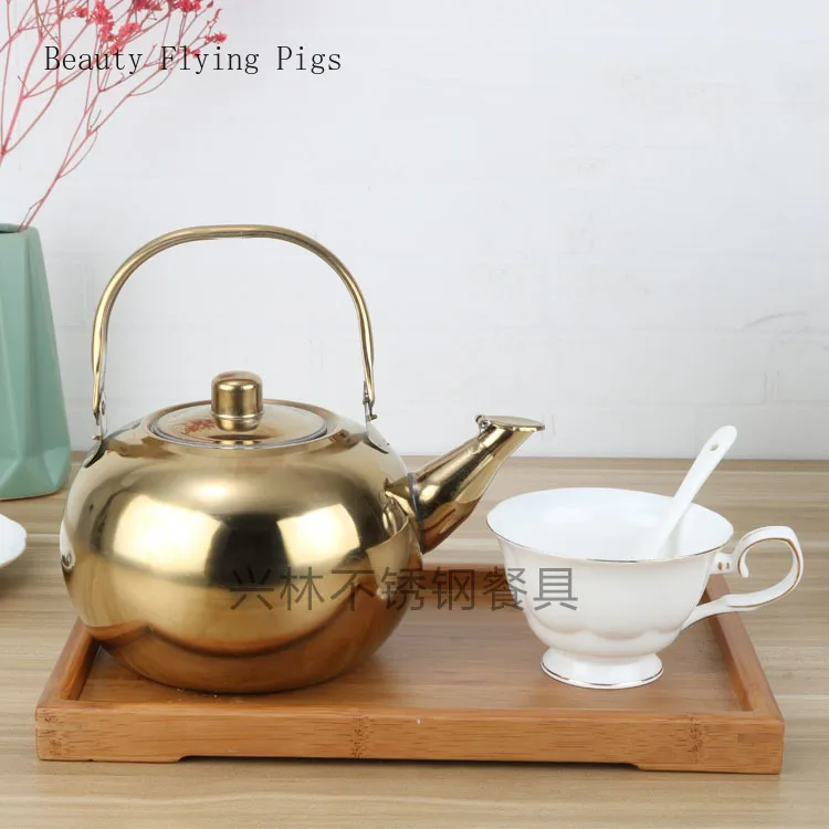 Толстый изысканный чайник из нержавеющей стали желтый с быстрым нагревом для