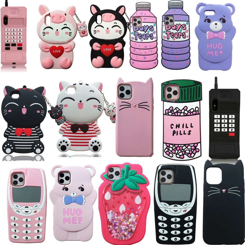 

For iPhone 11 12 Pro / Max 3D Cute Cartoon Soft Silicone Case Phone Back Cover Skin For iPhone X 6 6s Plus 7 7Plus 8 8Plus