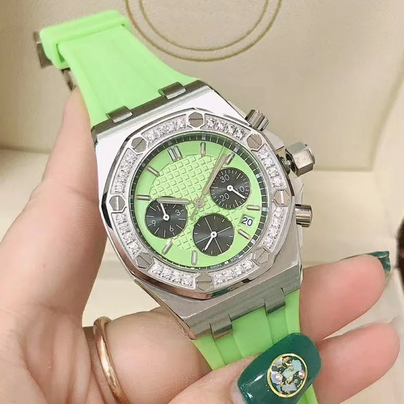 

Top Luxury Sapphire Crystal Women Quartz Watches Silicone Band Brand Ladies Watch Female Chronograph Clock Woman Wristwatch 37mm