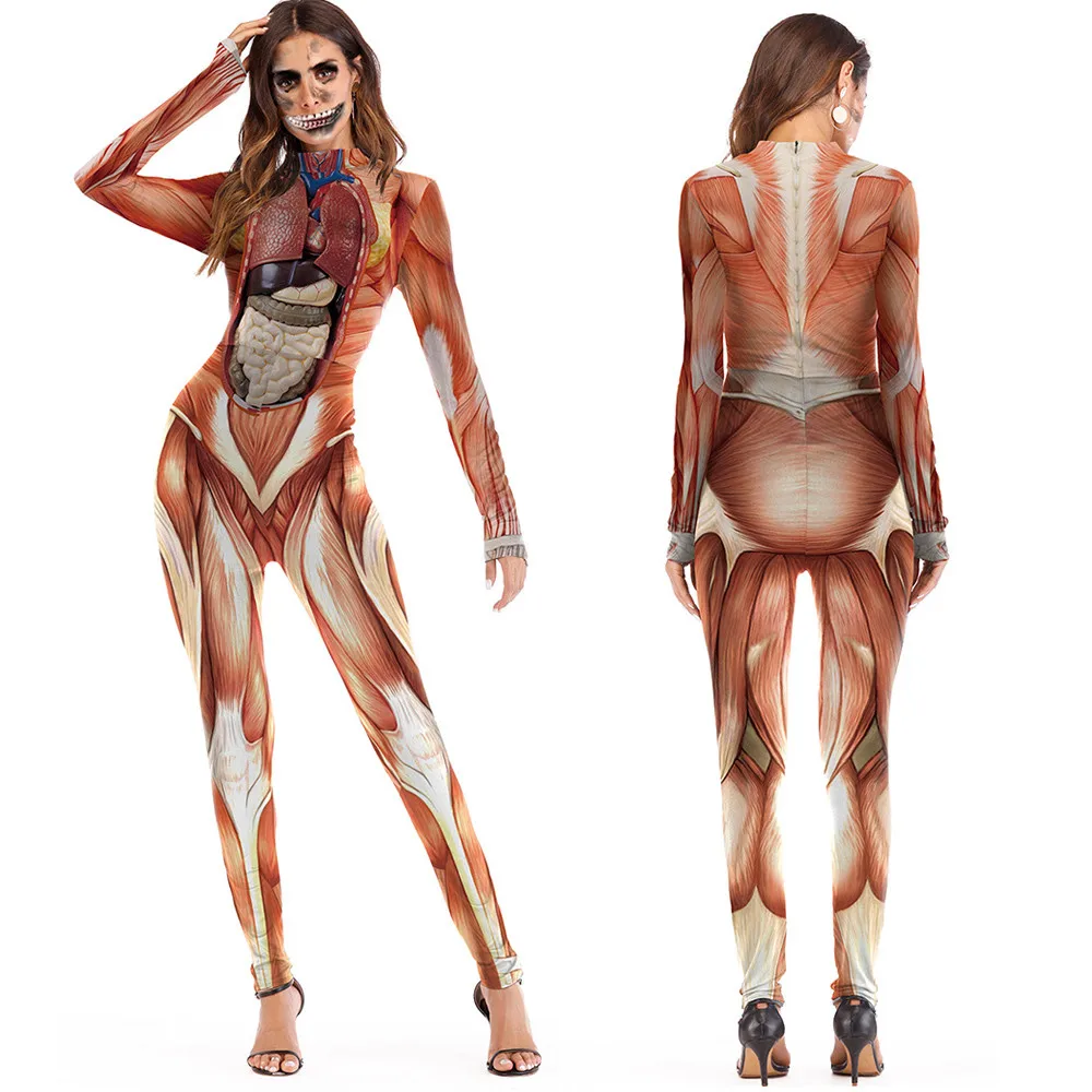 Костюм Хэллоуин Женский страшный 3D череп вязки крови печати костюм для вечеринки