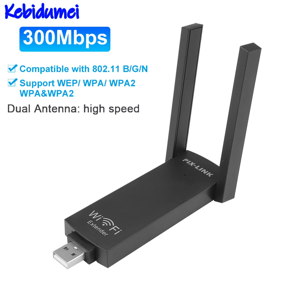 

Kebidumei Портативный USB Wi-Fi усилитель сигнала двойная антенна высокоскоростной маршрутизатор с широким покрытием 300 Мбит/с беспроводной сети р...