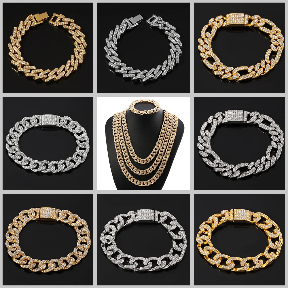 Стразы в стиле хип хоп кубинские браслеты для мужчин и женщин украшенные