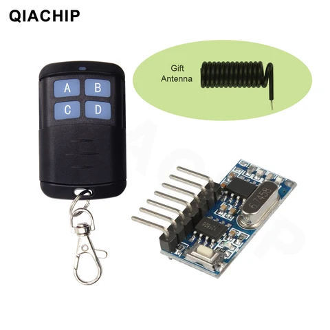 Беспроводной пульт дистанционного управления QIACHIP 433 МГц, передатчик RF, обучающий код, декодирующий ресивер модуль, 4 канала, RX480E, Подарочная антенна «сделай сам»
