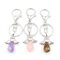 natural amethysts rose quartzs stone key chains white rock crystal pendants angel wings water drop shape hanging keychains