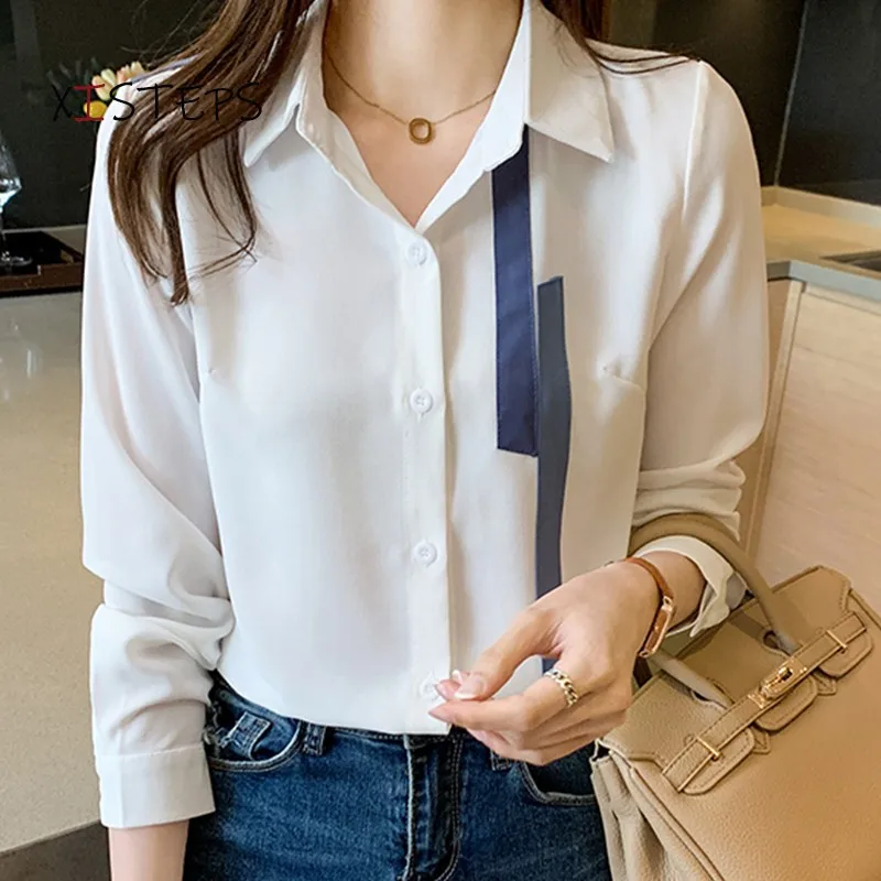 2021 Spring New Suit Blouses For Women Office Work Wear White Shirts Professional Long Sleeve Geometric Tops Ladies Clothes