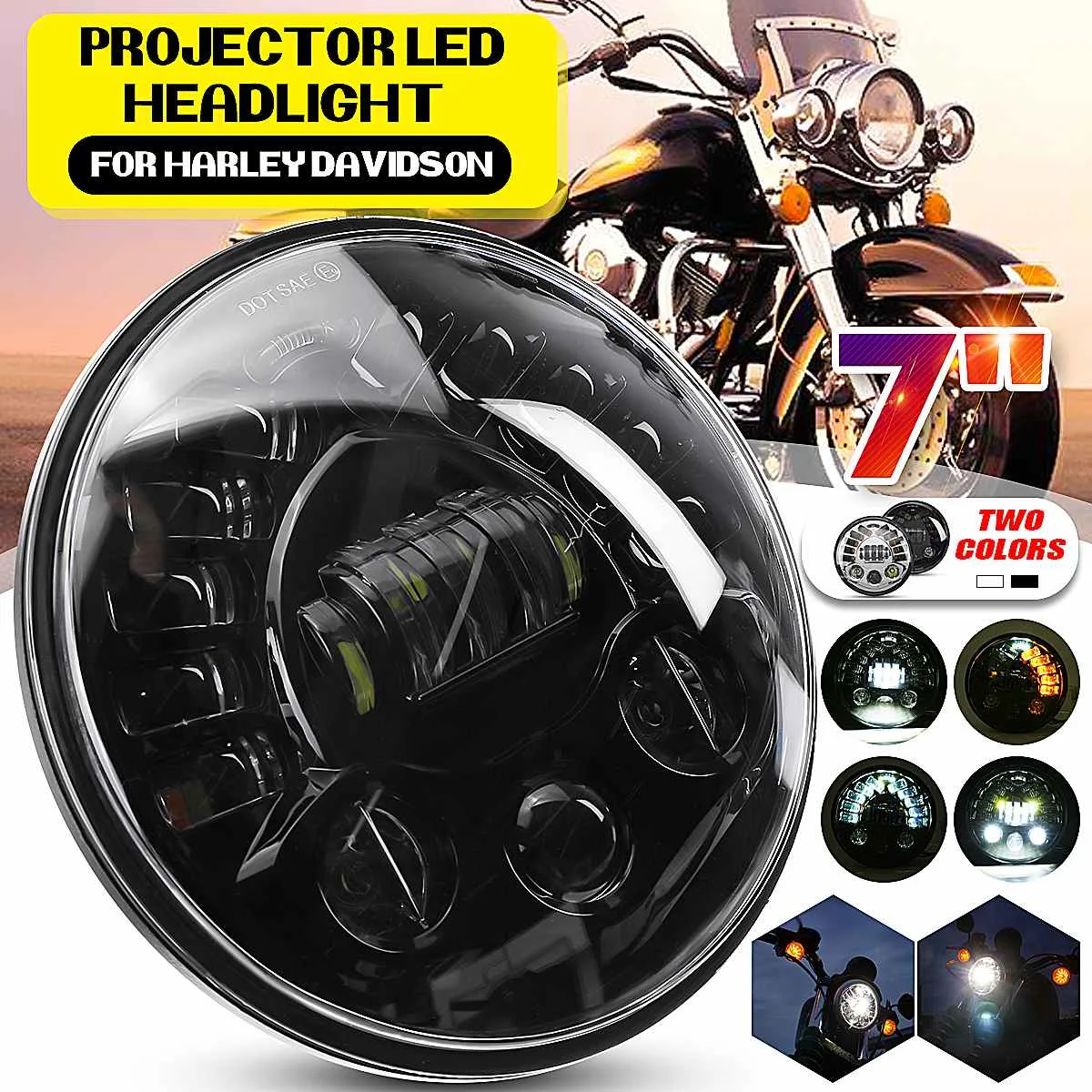

7" Projector LED Headlight Hi/Lo Beam DRL Turn Signal motorcycle Offroad Driving Lights For Honda/Yamaha/Davidson