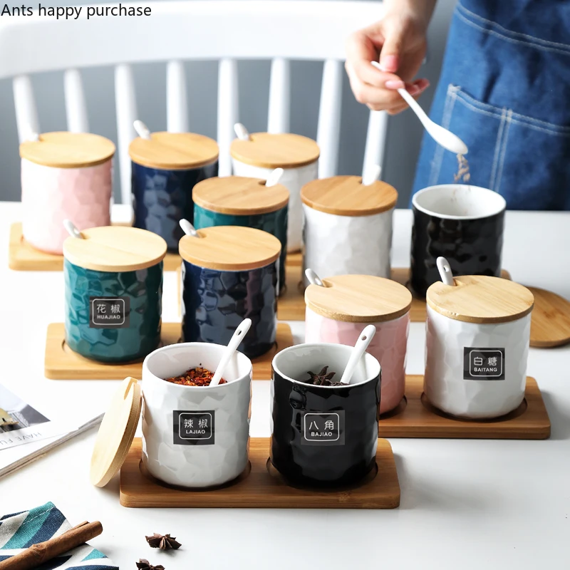 Кухонная баночка для специй Трехкомпонентный набор керамики коробок приправ