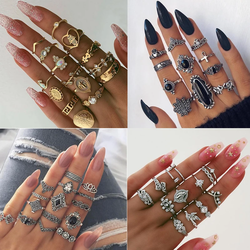 Комплект колец в стиле бохо для женщин винтажное Золотое кольцо с опалом и