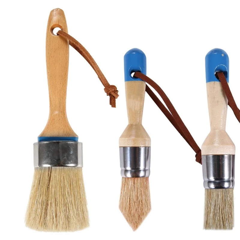 

3Pack Chalk and Wax Paint Brushes Bristle Stencil Brushes DIY Painting and Waxing Brushes for Art Wood Furniture Home
