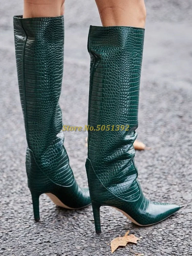 Thin Heel Knee High Boots Sexy Pointed Toe Women Dress Party Luxury Designer Winter Autumn | Обувь