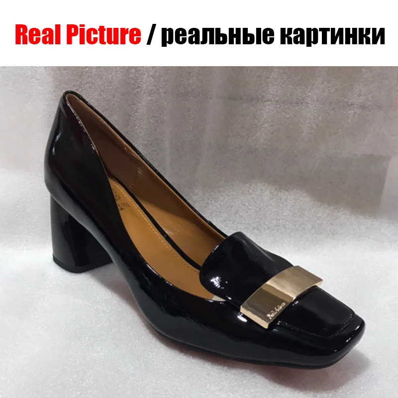 BONJOMARISA/Новая Брендовая обувь из натуральной кожи с квадратным носком на высоком квадратном каблуке без застежки Модные женские весенние туфли-лодочки Большие размеры 33-43