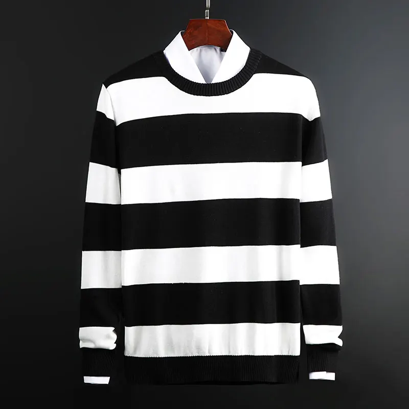 New Fashion Brand Sweater For Mens Pullovers Striped cSlim Fit Jumpers Knit Warm Autumn Korean Style Casual Men Clothes