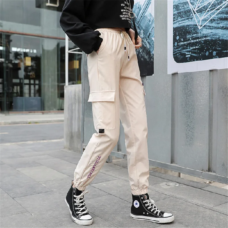 Женские брюки с высокой талией большими карманами багги свободные тактические