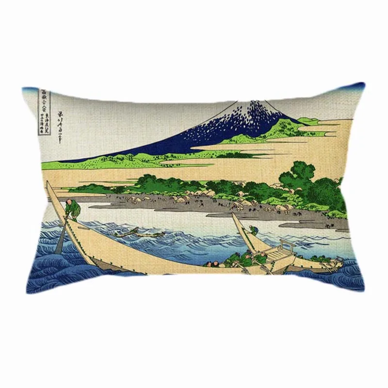 

World Famous Japan Art 36 Views Of Fuji Mount Ukiyoe Hukosai's Wood Painting Cotton Linen Rectangle Waist Pillow Cushion Cover