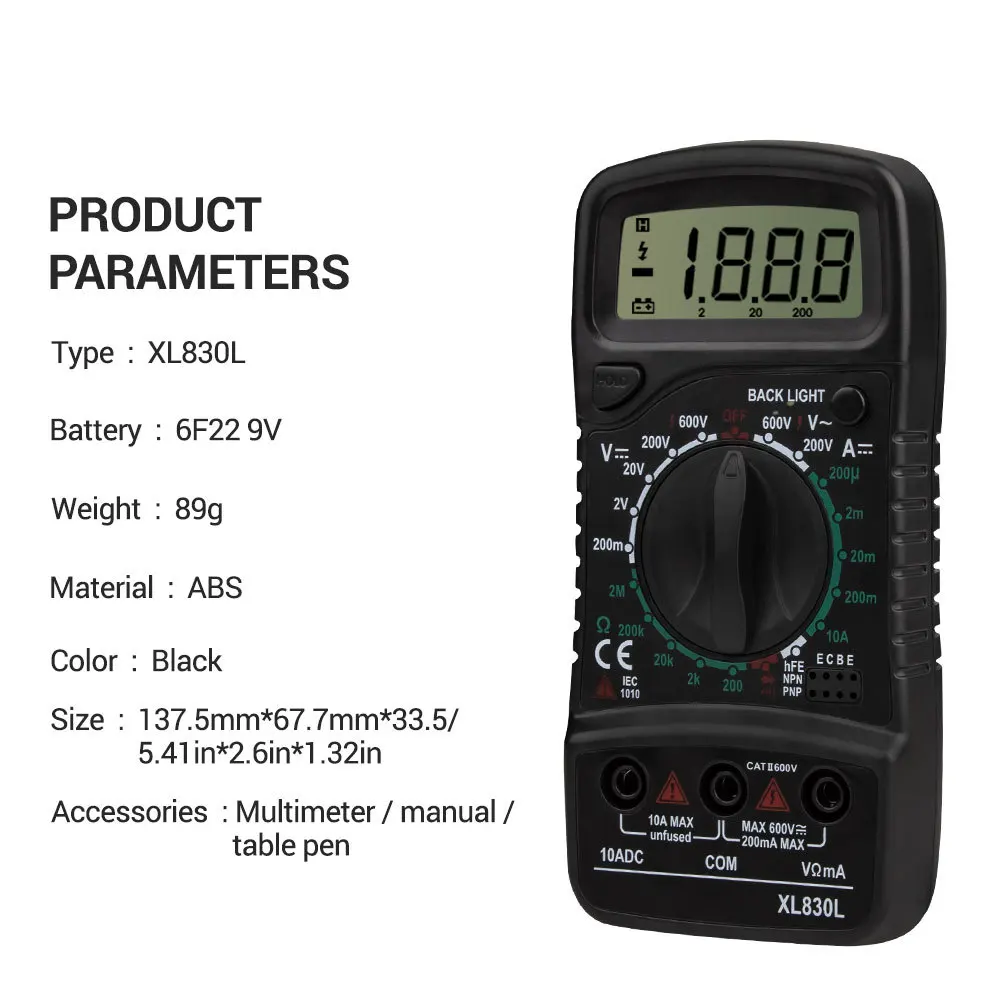 XL830l Digital Multimeter ESR Meter Testers Automotive Electrical DMM Transistor Peak Tester Capacitance 2 Test Line | Инструменты