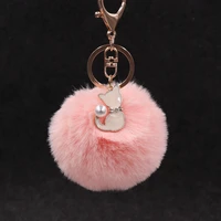 cute pink cat fur key chain fake fur ball key chains fluffy pompon keyring bag charms key ring llaveros chaveiros keychains