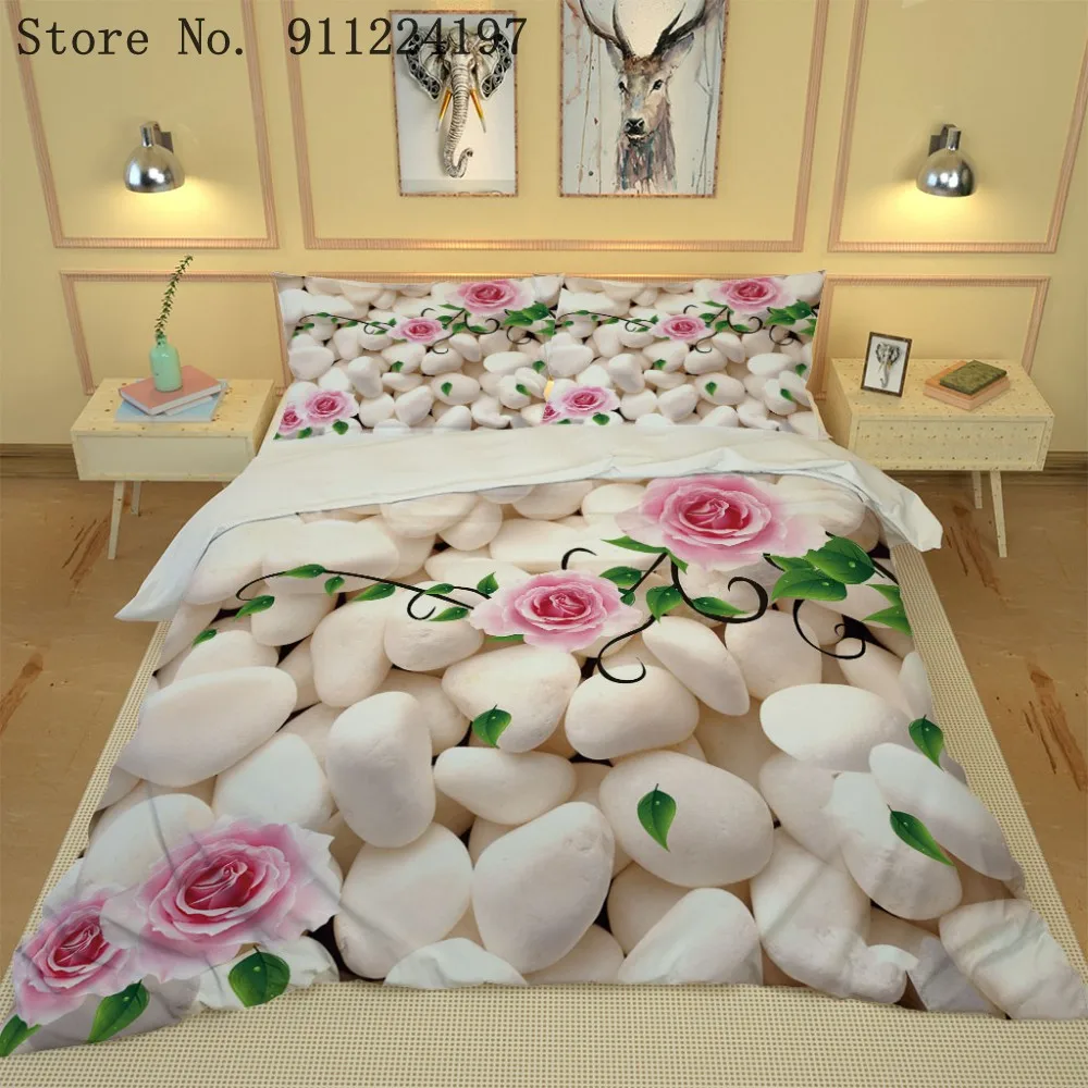 3D белый булыжник печати пододеяльник один двойной микрофибра близнец полный Queen