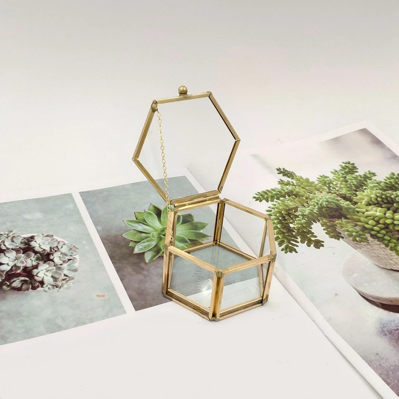 

2Pcs Geometrical Clear Glass Jewelry Box Jewelry Organize Holder Tabletop Succulent Plants Container Home Storage