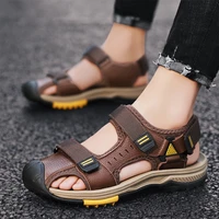 hot sale summer beach mens sandals handmade genuine leather sandals outdoor non slip wading shoes comfortable men casual shoes