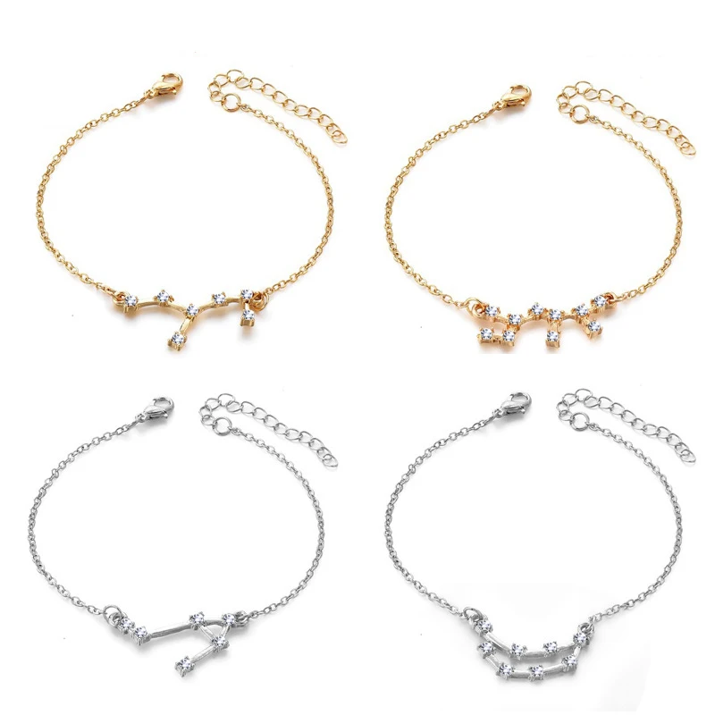 

2020 New 12 Horoscope Twelve Constellation Bracelets With Card Women's Fashion Crystal Zirconia Zodiac Bracelet Jewelry For Girl