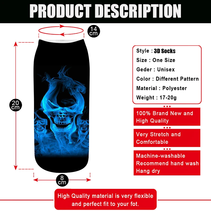 

3D Skull Printed Socks For Unisex Fashion Funny Socks Harajuku Cotton Comfortable Feminine Casual Socks Party Gift Socks