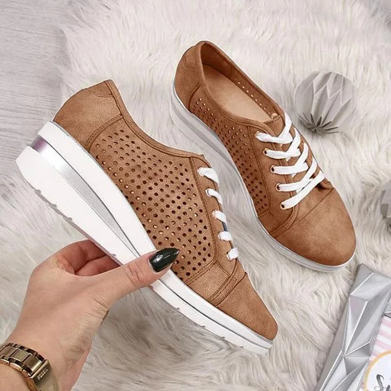 

Women Flats Shoes Female Hollow Breathable Casual Ladies Shoes Flats Loafers Lace Up Shoes Woman