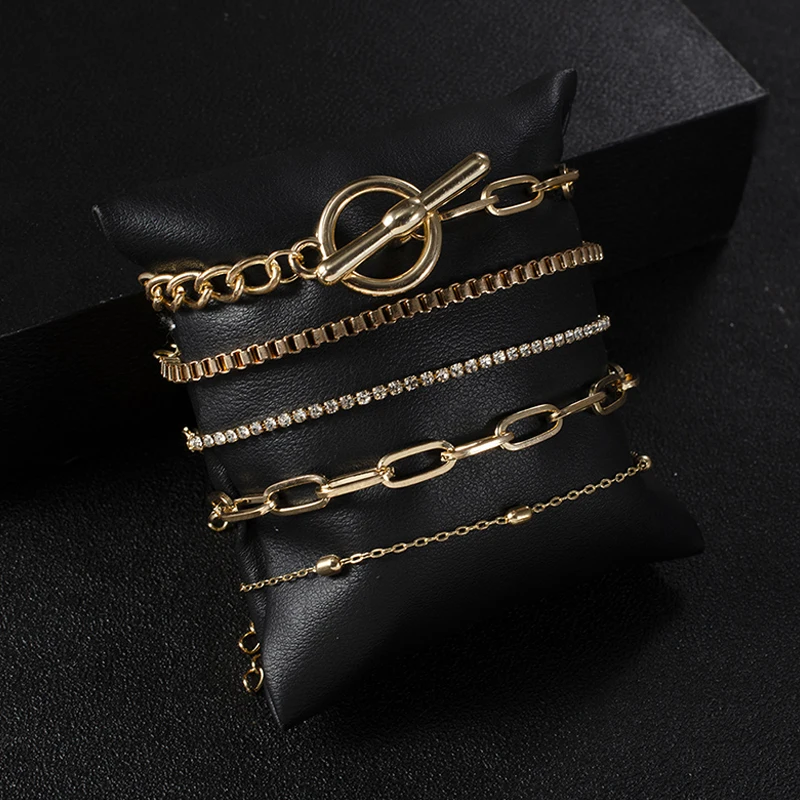 5 шт./компл. для женщин браслеты простая Золотая цепочка с геометрическим узором