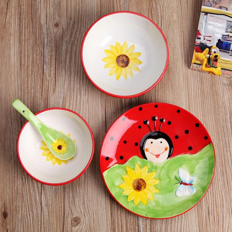 Набор детской посуды из 4 предметов детская посуда миска ложка тарелка набор