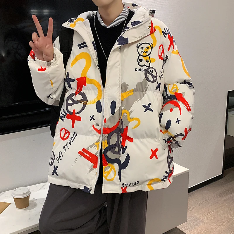 Fashion Casual Printed Cotton-Padded Jackets Men's 2022 Winter Parkas Thicken Warm Bread Jackets Outwear Down Coats Top Clothing