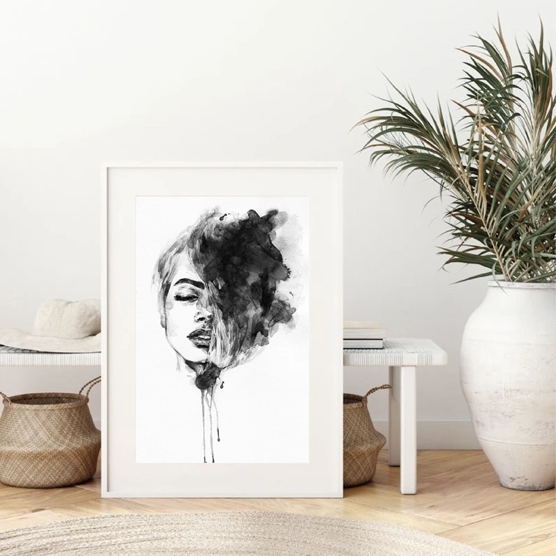 Красота иллюстрация печать акварель модный плакат черно-белая стена искусство