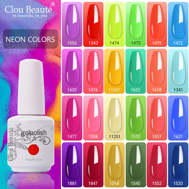 Clou Beaute 15 мл Неоновые Цвета Гель лак для ногтей флуоресцентный Весенняя яркая