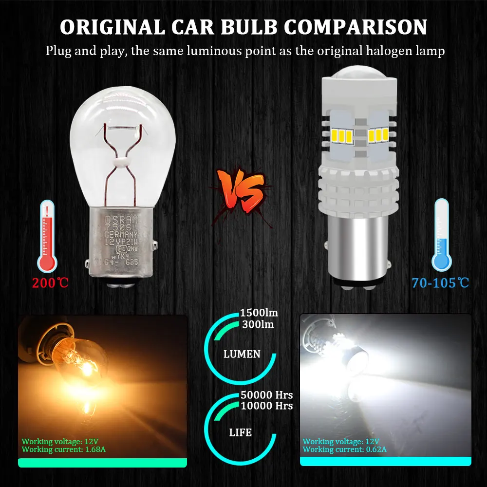BMT 2Pcs 1157 BAY15D P21/5W P21 5W LED bulbs DRL Daytime running lights Reverse Brake Lamp Canbus Car Lighting 1500Lm | Автомобили и