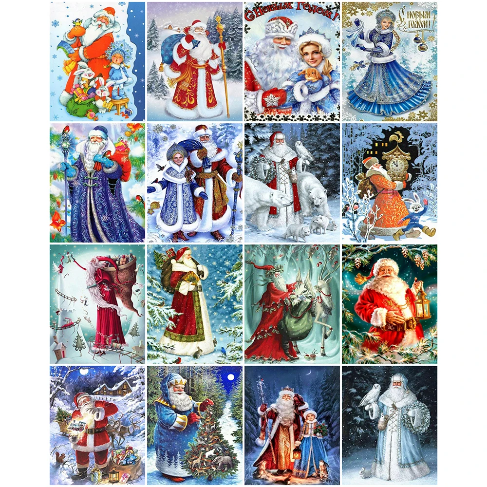 

HUACAN DIY Frame Oil Painting By Numbers Winter Animal Acrylic Wall Art Picture By Numbers Santa Claus Figure Christmas Gift