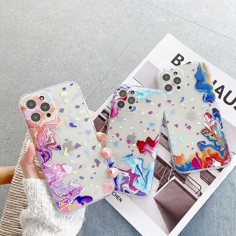

IPhone 11 Pro Max/12Mini/XR/XS/X/8/7/6 Plus Transparent Anti-drop Watercolor Gorgeous Female Mobile Phone Case Wholesale