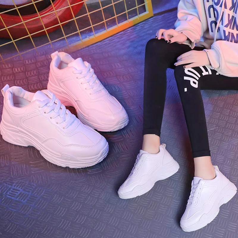 

Whites Sneakers Women Casual Shoes Summer Breathable Shoes PU Leather Platform Sneakers Shoe Women Trainers Chaussure Femme 2019