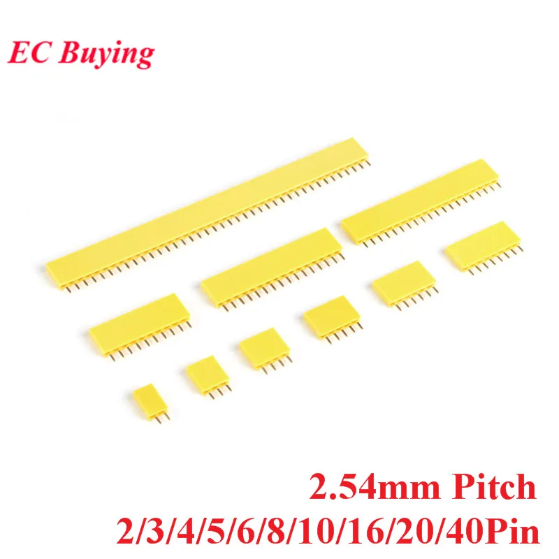 10 шт. 2 54 мм Однорядный гнездовой штырьковый прямой коннектор 1X2/3/4/5/6/8/10/16/20/40Pin PCB
