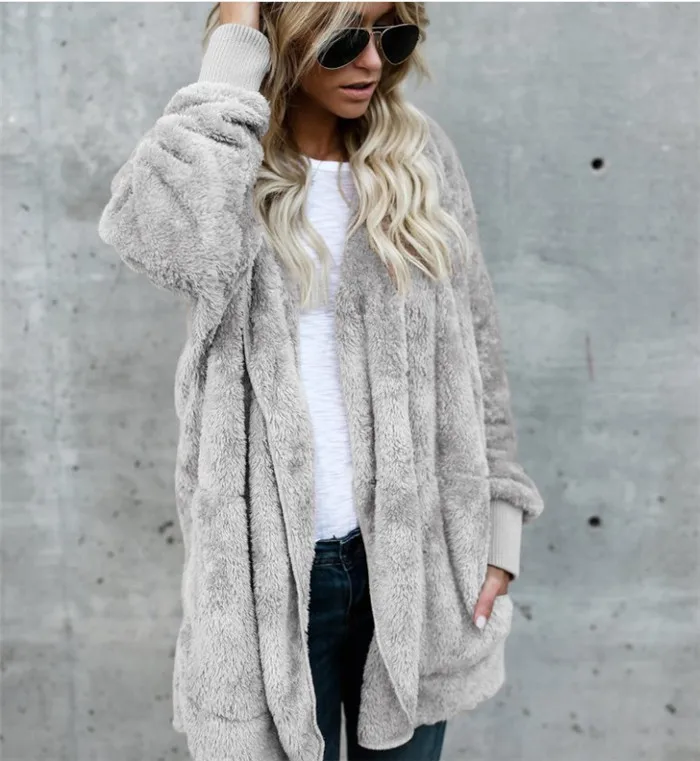 

S-5XL Faux Fur Teddy Bear Coat Jacket Women Fashion Open Stitch Winter Hooded Coat Female Long Sleeve Fuzzy Jacket 2020 Hot New