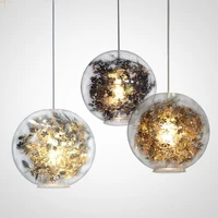 modern glass globe e27 led pendant light lustre plate gold chrome steel flower pendant lamp indoor hanglamp lampara fixtures