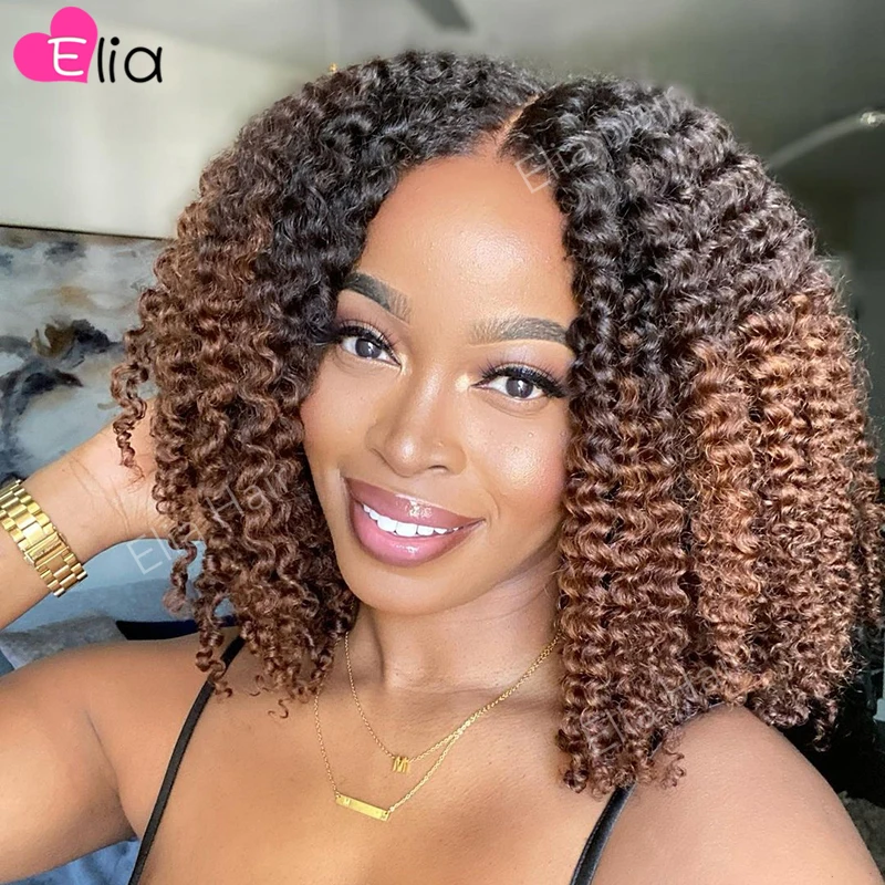 

Афро вьющиеся парики Elia с эффектом омбре, цветные парики из человеческих волос, вьющиеся короткие парики, парики из перуанских человеческих...